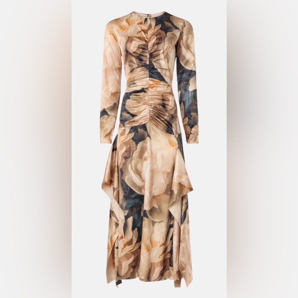 AKNVAS Houston Soft Neutral Floral Ruched Cocktail Dress